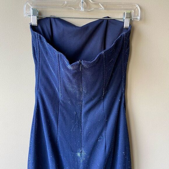 Jessica Mcclintock Gunne Sax Y2K BLUE SILVER Shiny Strapless Bustier Gown Formal - Picture 6 of 11